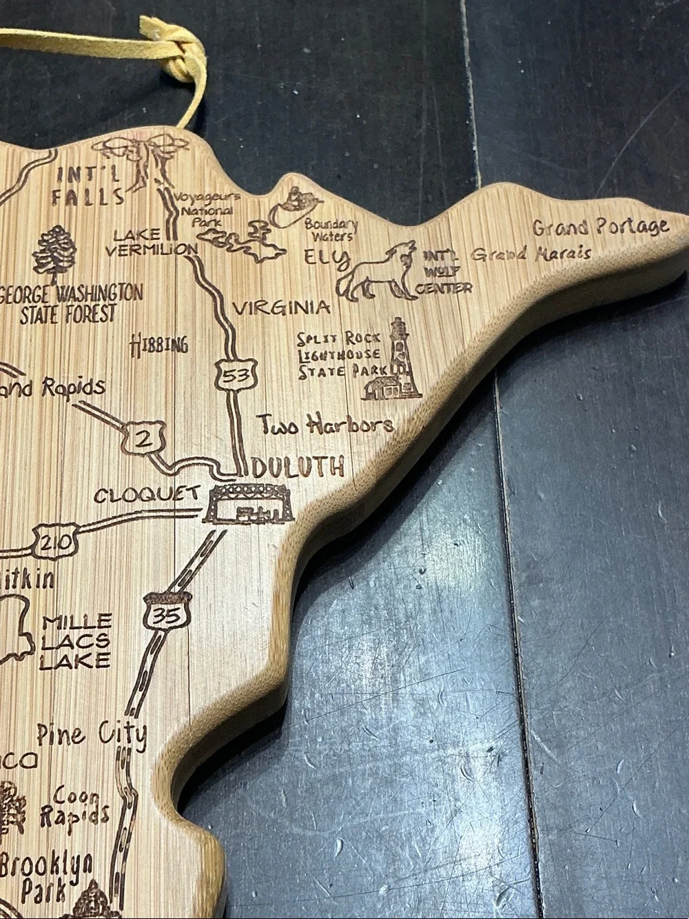Minnesota State Bamboo Cutting Board Wall Art - Natural Wood - Brand new